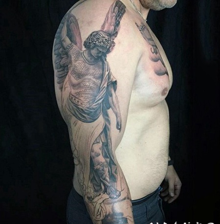 手臂天使战士与恶魔个性纹身图案