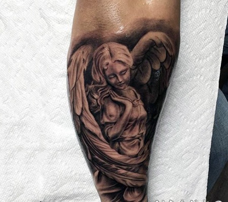 手臂old school黑白可爱的天使女性纹身图案