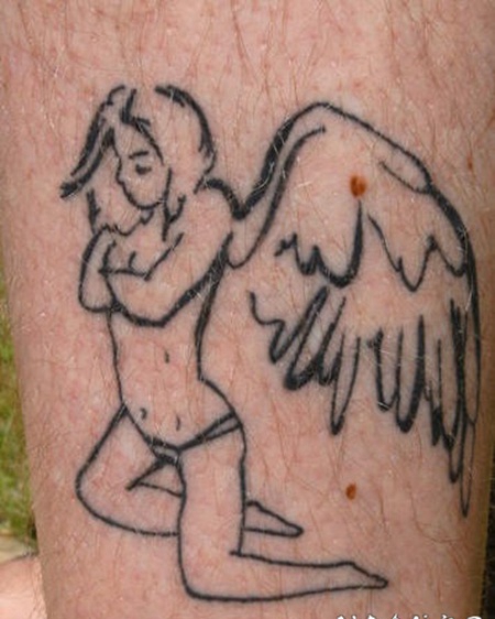 天使女孩黑色线条纹身图案