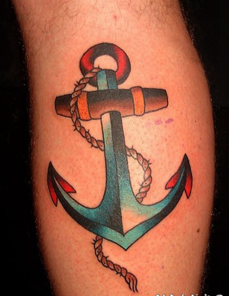 经典钢船锚个性彩色纹身图案