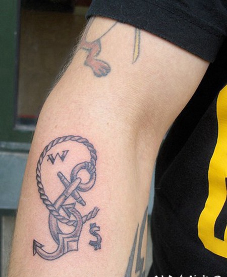 小臂船锚和绳子纹身图案
