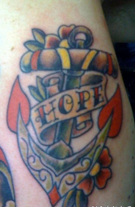 old school鲜花和船锚彩色纹身图案