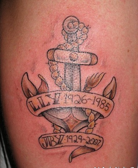 英文字母和数字船锚个性纹身图案