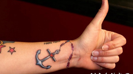 超写实的逼真船锚手腕纹身图案