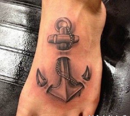 脚背传统写实的船锚纹身图案