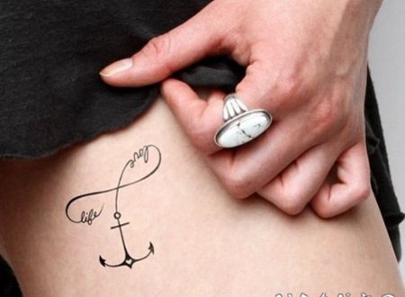 可爱的船锚和无穷符号大腿纹身图案