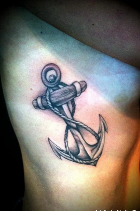 侧肋船锚和无限符号纹身图案