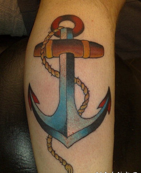 old school有趣的蓝色船锚纹身图案