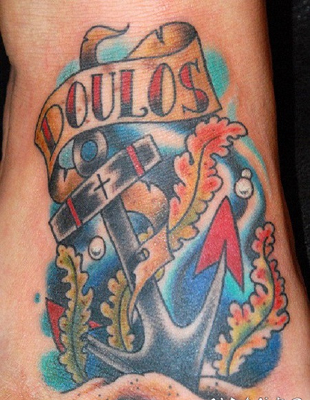 old school脚背船锚与海底纹身图案