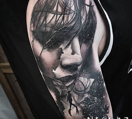 岁月的沉思，手臂欧美写实风肖像纹身