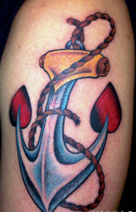 old school彩色小船锚纹身图案