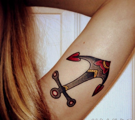 old school手臂船锚彩色纹身图案