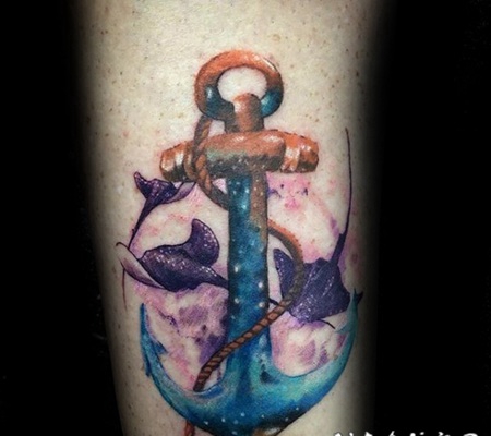 航海主题丰富多彩的船锚和鳐鱼纹身图案