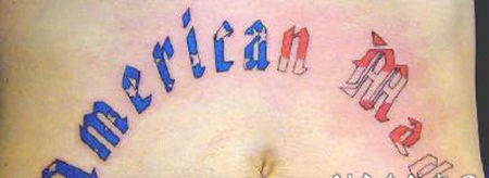 腹部红白蓝英文字母纹身图案