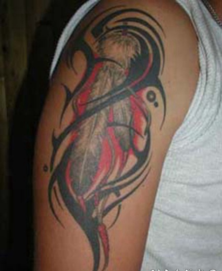 美洲土著部落图腾和羽毛手臂纹身图案