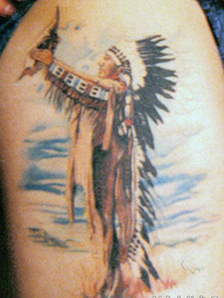 北美土著人像和贝壳彩色纹身图案