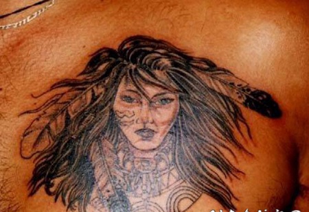 美洲土著美丽女孩纹身图案