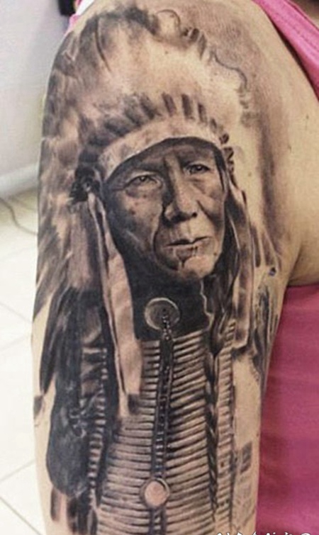 手臂美洲土著酋长人像纹身图案