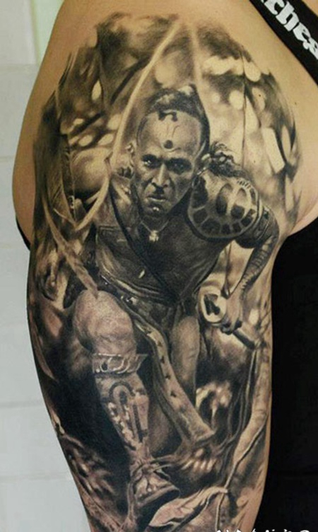 超写实的美国印第安人肖像纹身图案