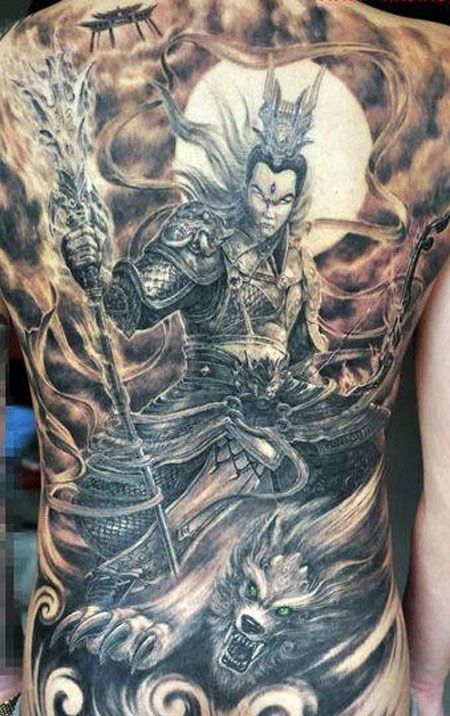 满背霸气二郎神纹身图案