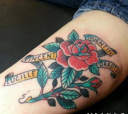 美式经典字母和玫瑰纹身图案