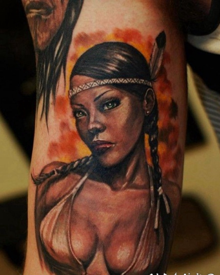 美丽性感的北美土著女孩纹身图案