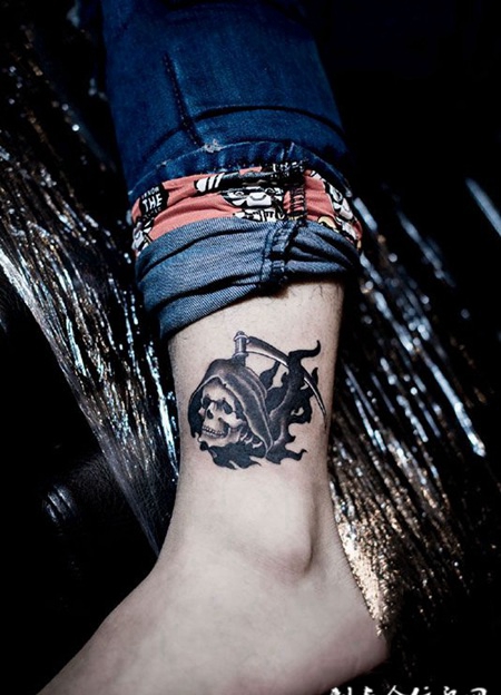 脚踝骷髅死神纹身图案