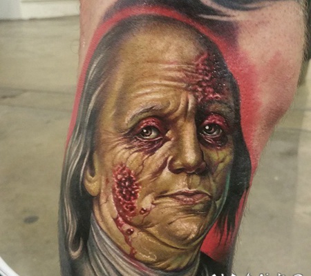 大腿彩色美国总统僵尸肖像纹身图案