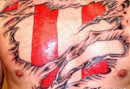 胸部撕皮彩色美国国旗纹身图案