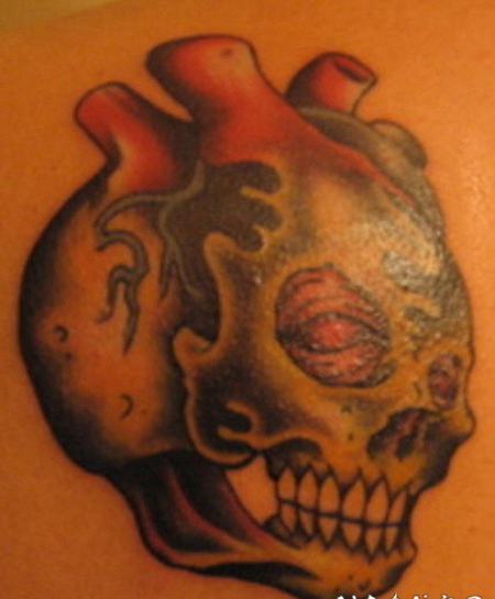 惊人的心脏骷髅组合纹身图案