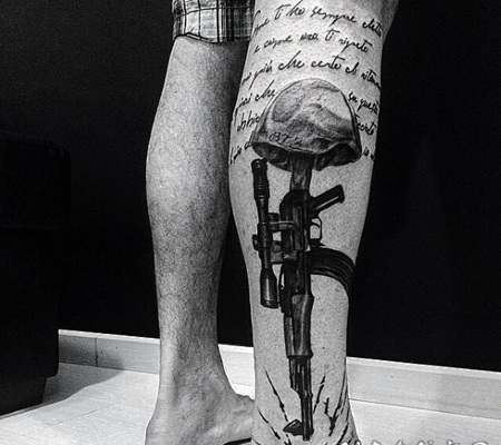 美国陆军纪念式和字母黑色小腿纹身图案