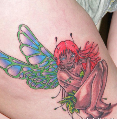 惊人的五颜六色精灵纹身图案