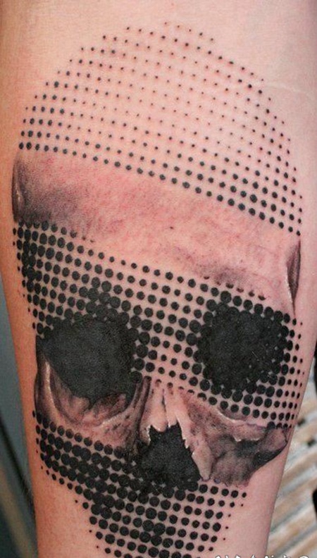 可爱的半色调骷髅纹身图案
