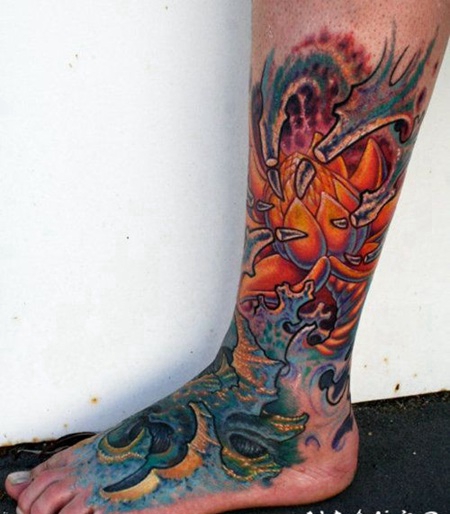 脚背惊人的生物力学彩色纹身图案