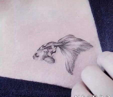 可爱小精灵，锁骨处清新风格金鱼纹身
