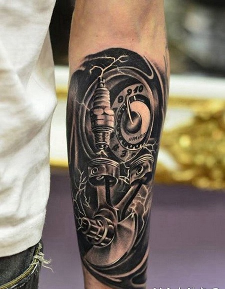 手臂黑暗风机械3D纹身图案