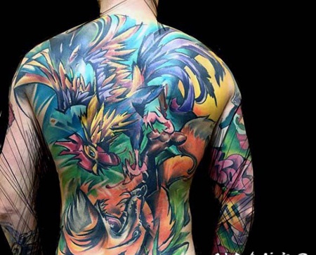 满背设计丰富多彩的野生动物纹身图案