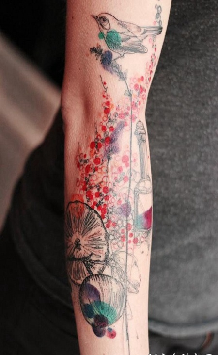 手臂抽象风格水彩画风格大自然纹身图案