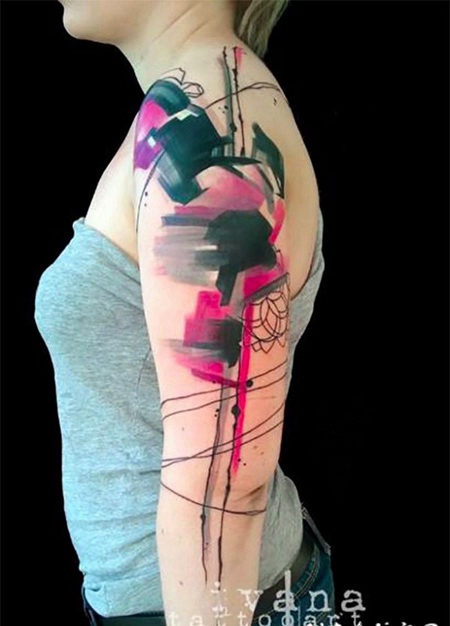 手臂多色的水彩抽象线条纹身图案