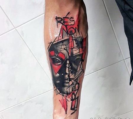 手臂彩色神秘的恶魔肖像纹身图案