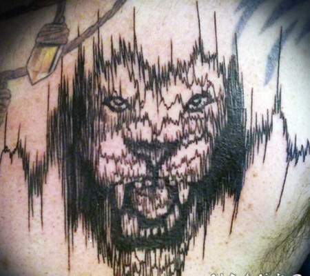 手臂抽象风格心电图组合狮子头纹身图案