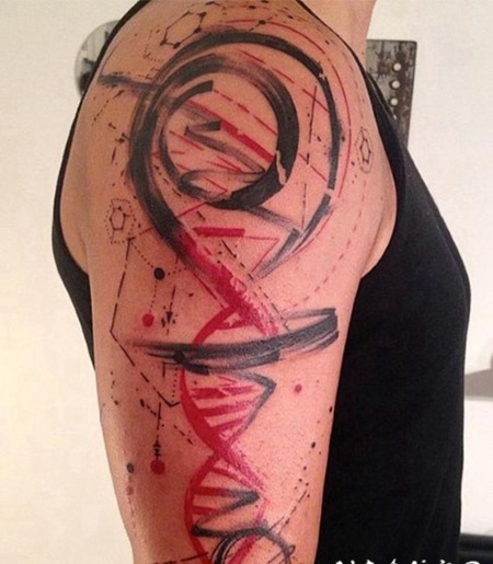 手臂五彩DNA符号抽象纹身图案