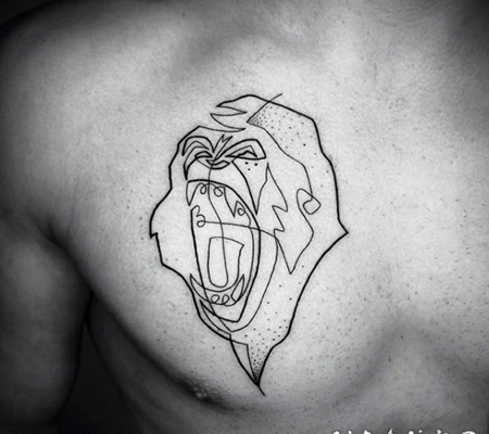 胸部点刺风格黑色的咆哮猴子纹身图案