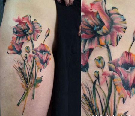 抽象彩色自然的花朵个性纹身图案