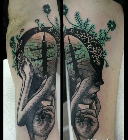 色彩艳丽的抽象风格人形花卉纹身图案