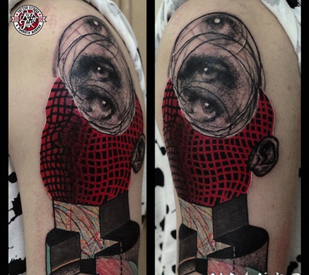 手臂彩色超现实主义的眼睛人像纹身图案