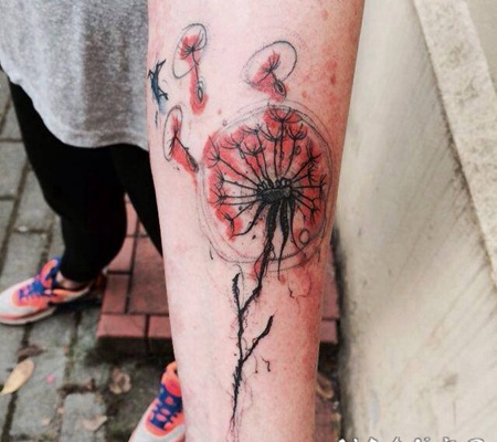 手臂彩色的抽象蒲公英纹身图案