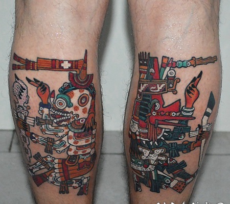 小腿很酷的多彩抽象风格各种雕像纹身图案