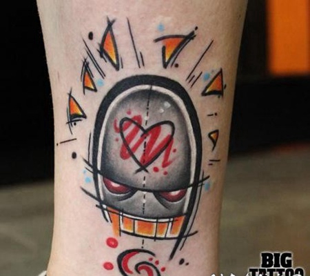 脚踝抽象风格的彩色外星人纹身图案