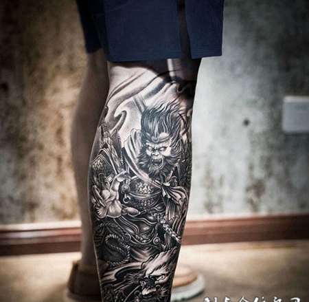 战神无疆，腿部斗战胜佛霸气纹身